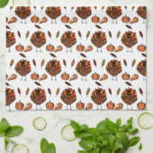 Serviette de cuisine à thème Thanksgiving (blanc) (Plié)