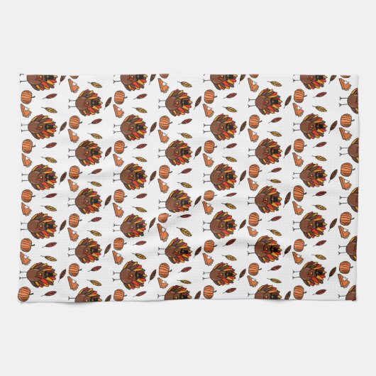 Serviette de cuisine à thème Thanksgiving (blanc) (Horizontal)