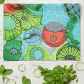 Serviette de cuisine abstraite d'orange/turquoise (Plié)