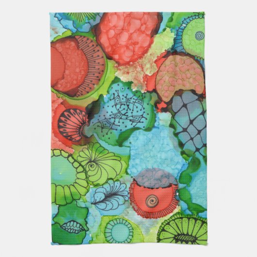Serviette de cuisine abstraite d'orange/turquoise (Vertical)