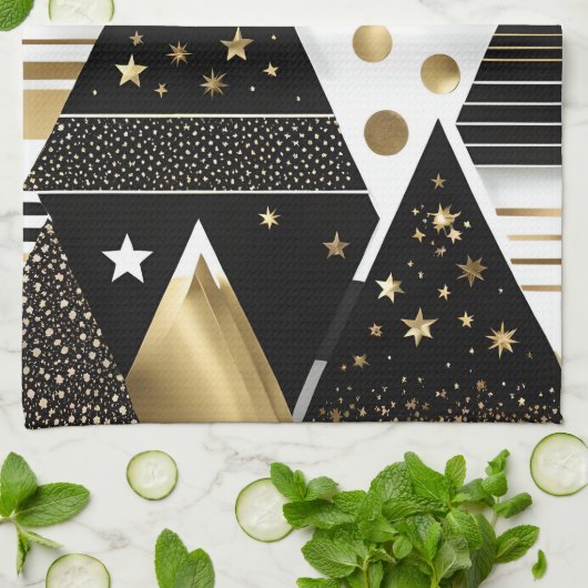 serviette de cuisine abstraite en or et triangles (Plié)