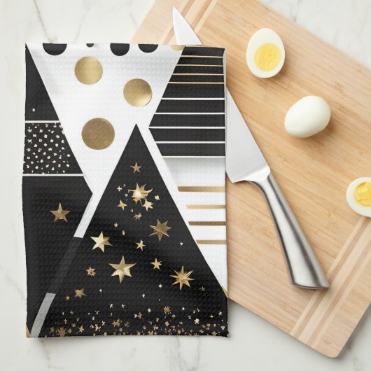 serviette de cuisine abstraite en or et triangles (Quart Plié)