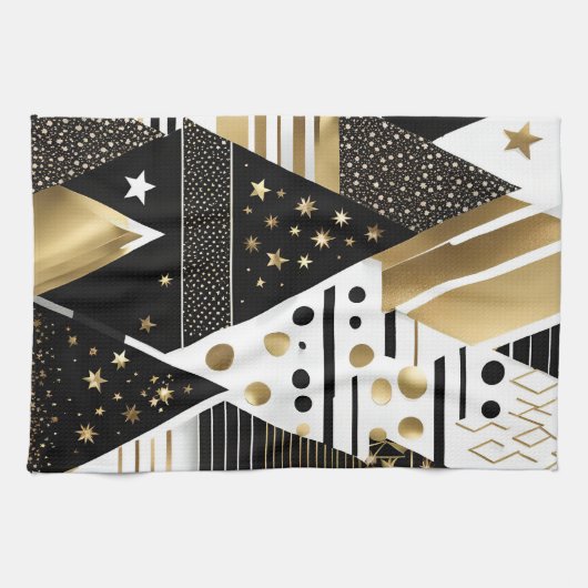 serviette de cuisine abstraite en or et triangles (Horizontal)