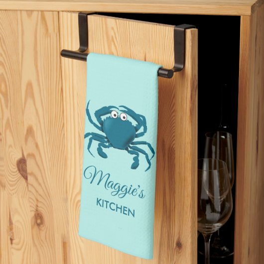 Serviette de cuisine Aqua Blue Crab Beach (Pliage en tiers)