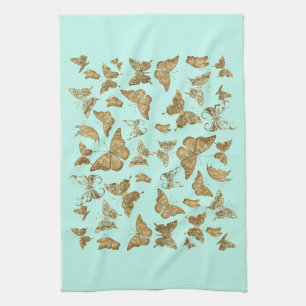 Serviette de cuisine Aqua et Gold Butterfly