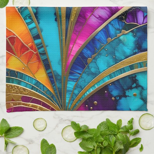 Serviette de cuisine Art déco colorée