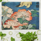Serviette de cuisine ASIATIQUE de PIVOINES (Plié)
