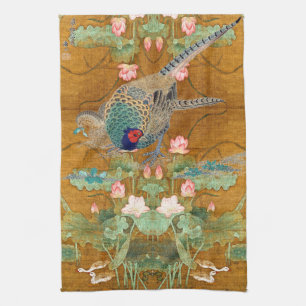 Serviette de cuisine asiatique d'oiseaux de faisan