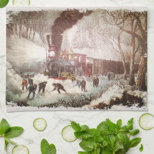 Serviette de cuisine attachée de train de neige