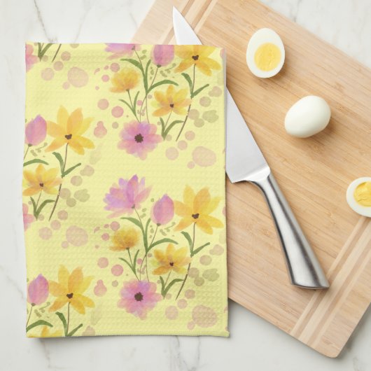 Serviette de cuisine aux fleurs (Quart Plié)