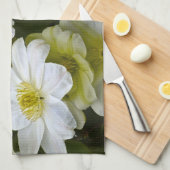 Serviette de cuisine aux fleurs blanches (Quart Plié)