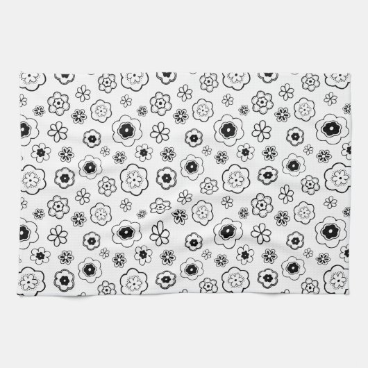 Serviette de cuisine aux fleurs noires et blanches (Horizontal)