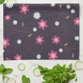 Serviette de cuisine aux fleurs roses (Plié)