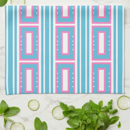 Serviette de cuisine avec Aqua-Pink Rectangle Moti (Plié)