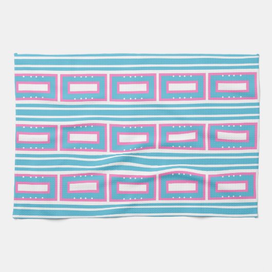 Serviette de cuisine avec Aqua-Pink Rectangle Moti (Horizontal)