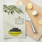Serviette de cuisine avec des olives (Quart Plié)