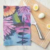 Serviette de cuisine avec un bouquet de fleurs col (Quart Plié)