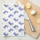 Serviette de cuisine blanche et bleue (Quart Plié)