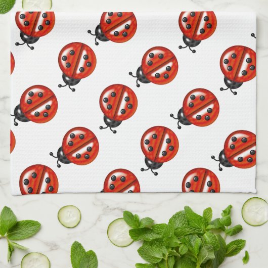 Serviette de cuisine blanche et rouge Ladybug (Plié)
