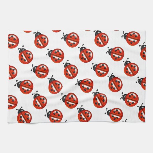 Serviette de cuisine blanche et rouge Ladybug (Horizontal)