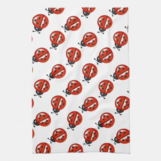 Serviette de cuisine blanche et rouge Ladybug (Vertical)