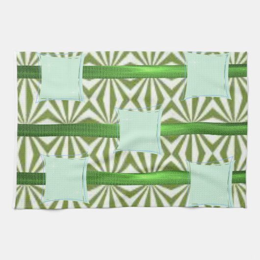 serviette de cuisine bleu aztèque verte (Horizontal)
