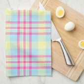 Serviette de cuisine bleu ciel avec Chèques roses  (Quart Plié)