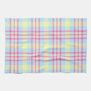 Serviette de cuisine bleu ciel avec Chèques roses