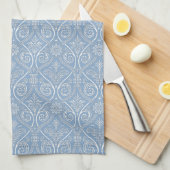 Serviette de cuisine bleu et blanc Damas (Quart Plié)