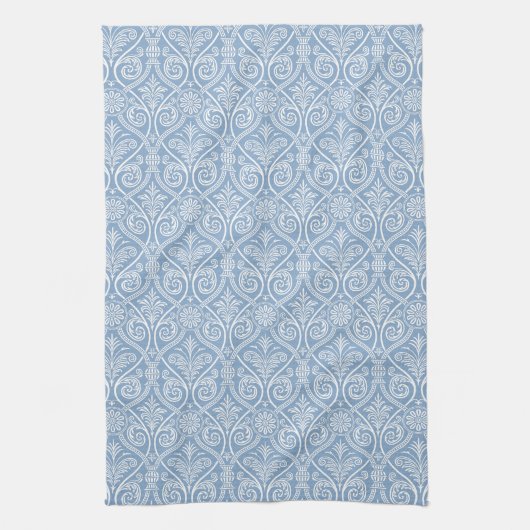 Serviette de cuisine bleu et blanc Damas (Vertical)