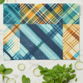 Serviette de cuisine bleu Jaune À damiers Plaid (Plié)