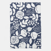 Serviette de cuisine bleu marine et blanc floral (Vertical)