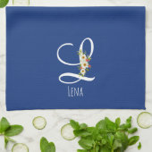 Serviette de cuisine bleu monogramme Cadeau de pen (Plié)