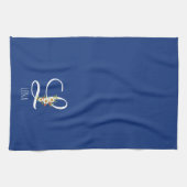 Serviette de cuisine bleu monogramme Cadeau de pen (Horizontal)