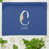 Serviette de cuisine bleu monogramme Cadeau de pen (Plié)