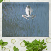 serviette de cuisine bleu pélican blanc (Plié)