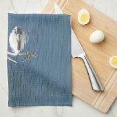 serviette de cuisine bleu pélican blanc (Quart Plié)