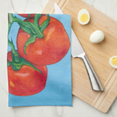 Serviette de cuisine bleue aux tomates rouges (Quart Plié)