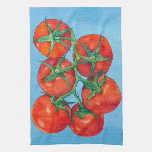 Serviette de cuisine bleue aux tomates rouges