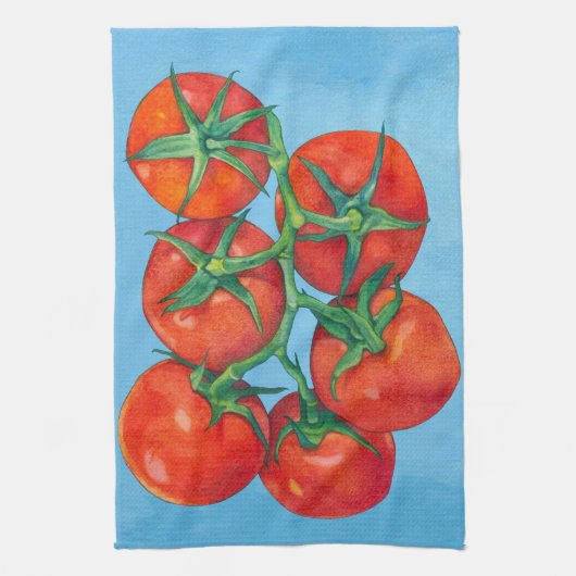 Serviette de cuisine bleue aux tomates rouges (Vertical)