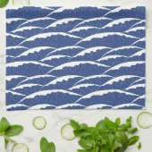 Serviette de cuisine bleue avec motif à vagues ill (Plié)