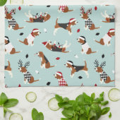 Serviette de cuisine bleue Beagle de Noël (Plié)