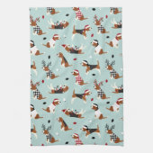 Serviette de cuisine bleue Beagle de Noël (Vertical)