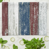 Serviette de cuisine bleue blanche rouge de bois (Plié)