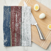 Serviette de cuisine bleue blanche rouge de bois (Quart Plié)