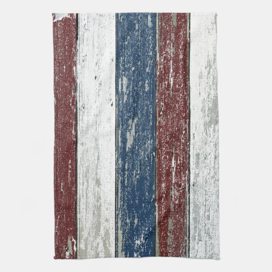 Serviette de cuisine bleue blanche rouge de bois (Vertical)