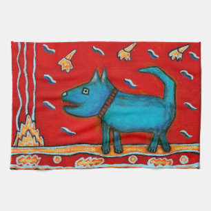 Serviette de cuisine bleue de chien