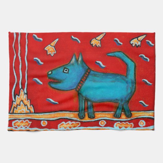 Serviette de cuisine bleue de chien (Horizontal)