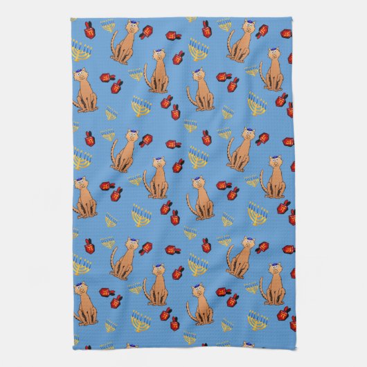 Serviette de cuisine bleue de Dreidel de chat de (Vertical)