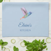 Serviette de cuisine bleue personnalisée Colibri (Plié)